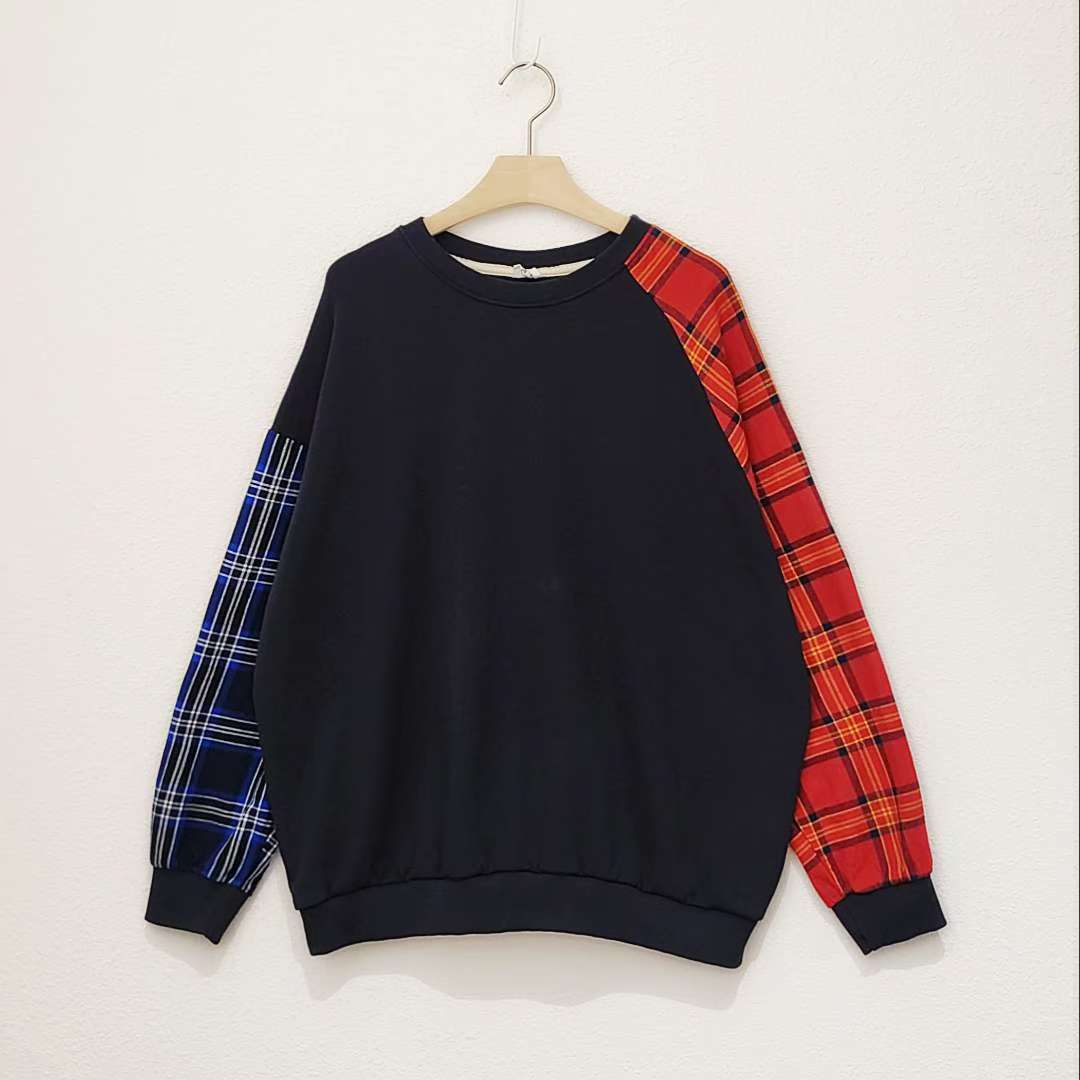 ✨ 拼色格紋袖衛衣 | Color Block Plaid Sleeve Sweatshirt ✨