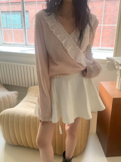 🌿 Sheer Ruffle V-Neck Knit Top