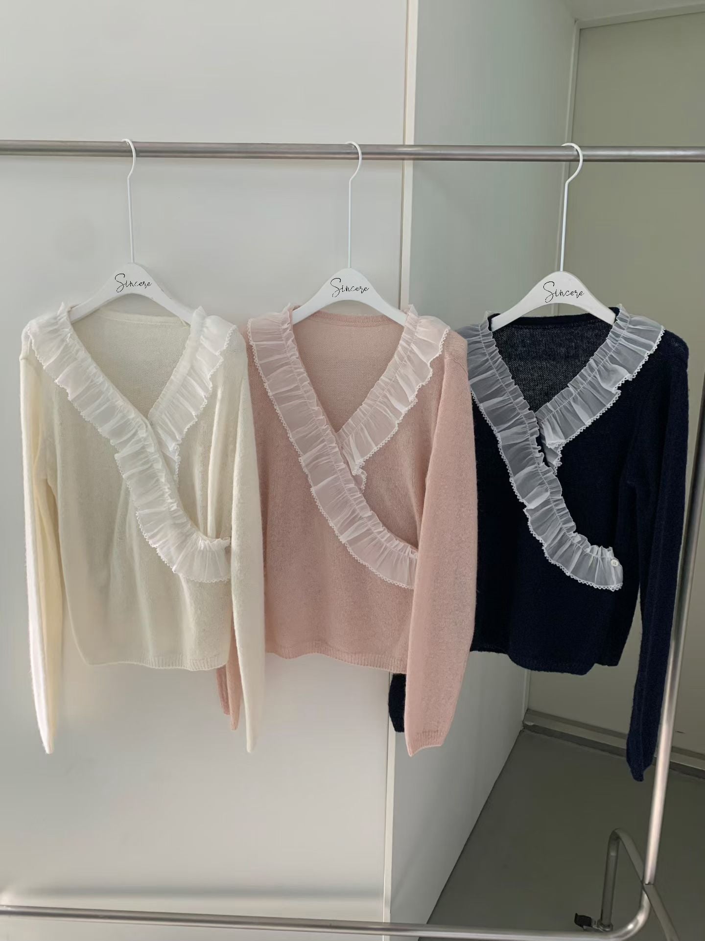 🌿 Sheer Ruffle V-Neck Knit Top