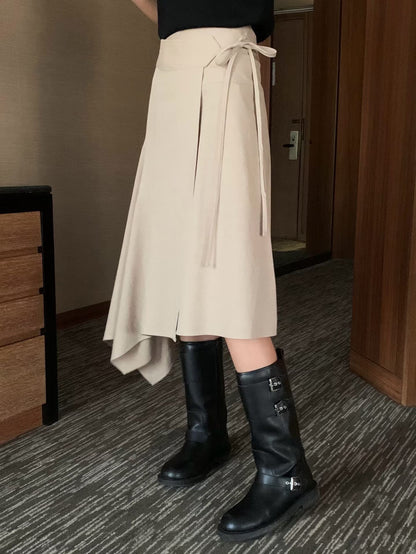 💕Asymmetrical Tie-Waist Midi Skirt