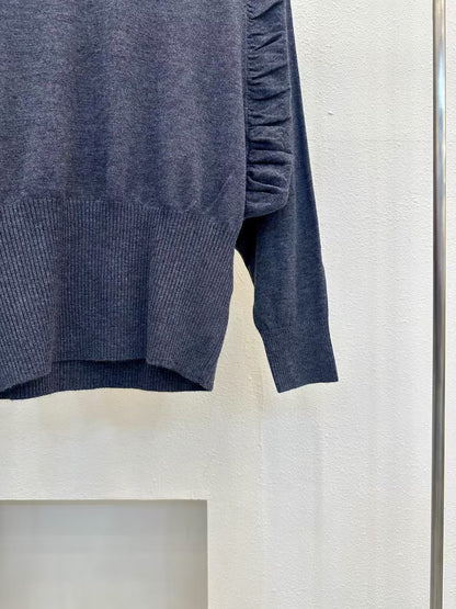 V-Neck Ruched Sleeve Knit Top