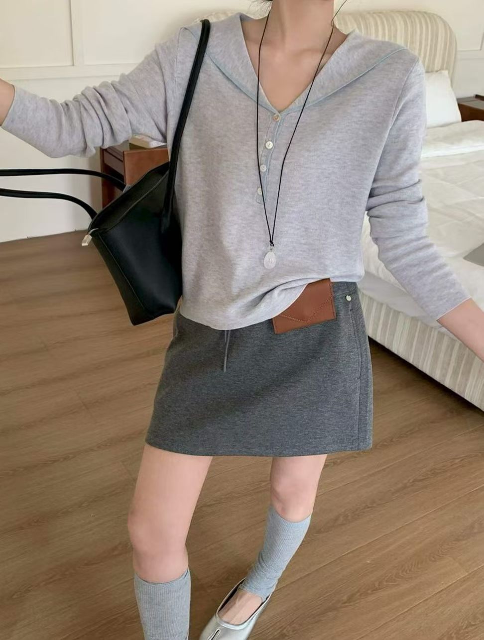 💛🩵🩶🤍 Sailor Collar Fine Knit Top