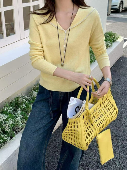 💛🩵🩶🤍 Sailor Collar Fine Knit Top