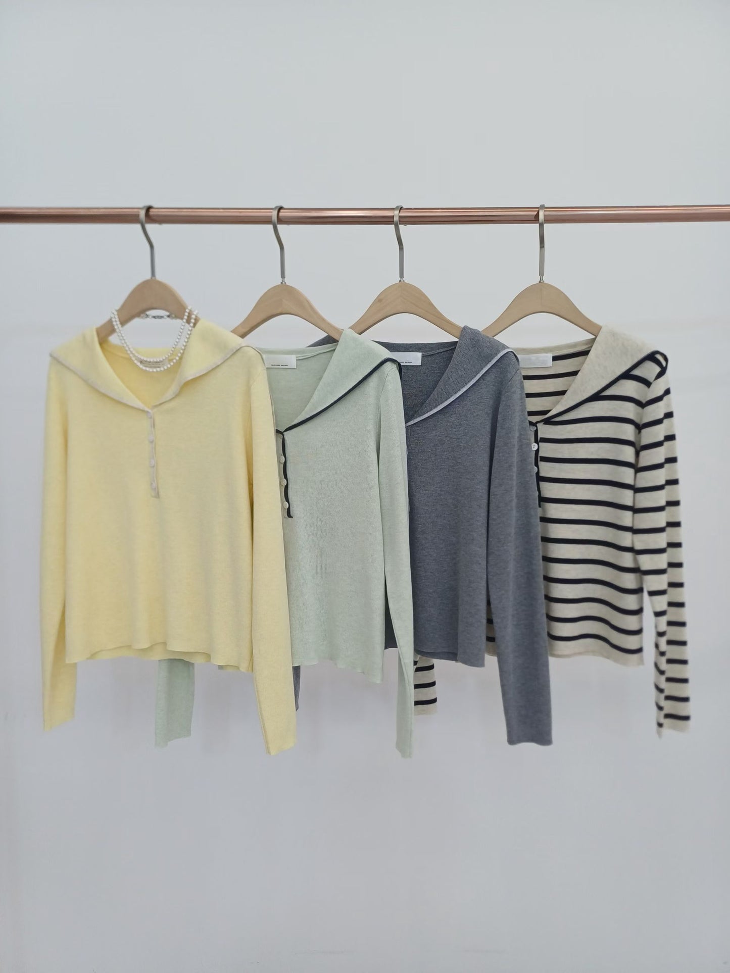 💛🩵🩶🤍 Sailor Collar Fine Knit Top