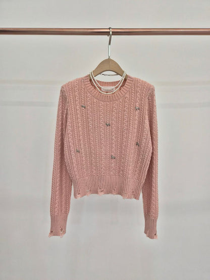 🩷🩵 Textured Knit Jewel Detail Top