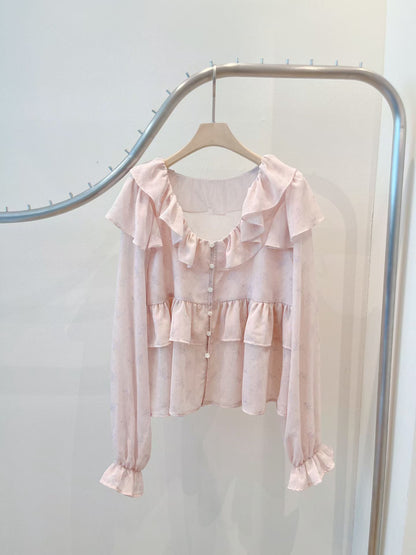 🤍 Romantic Ruffle Chiffon Blouse