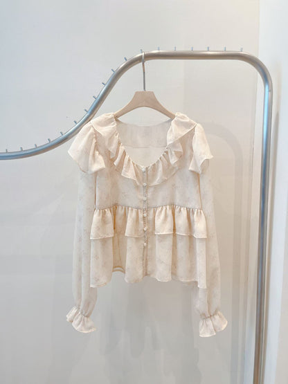 🤍 Romantic Ruffle Chiffon Blouse