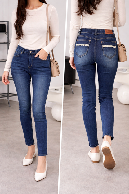 Lace back Pocket Half Skinny 9-Length Jeans