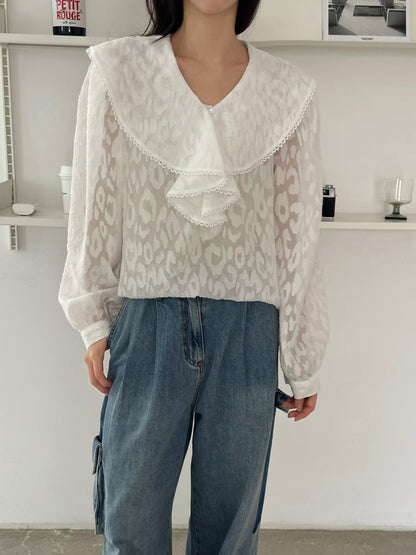 💕 Sheer Leopard Lace Sailor Blouse

輕透豹紋蕾絲 × 復古水手領設計