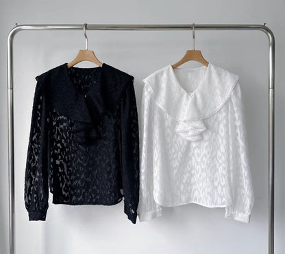 💕 Sheer Leopard Lace Sailor Blouse

輕透豹紋蕾絲 × 復古水手領設計