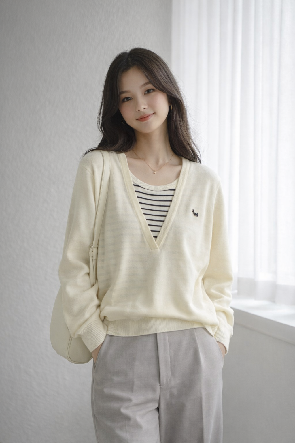 🧡🖤🤍2-Piece Knit Cardigan Top｜假兩件針織上衣