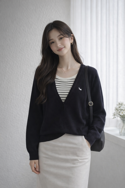 🧡🖤🤍2-Piece Knit Cardigan Top｜假兩件針織上衣