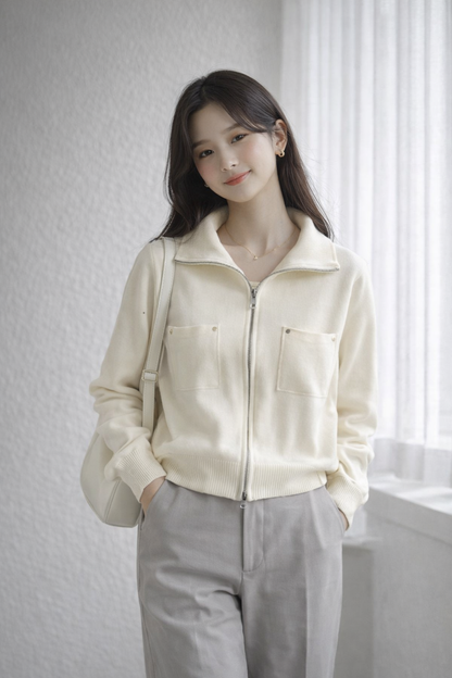 🌸Zip Knit Cardigan Top｜拉鍊針織外套