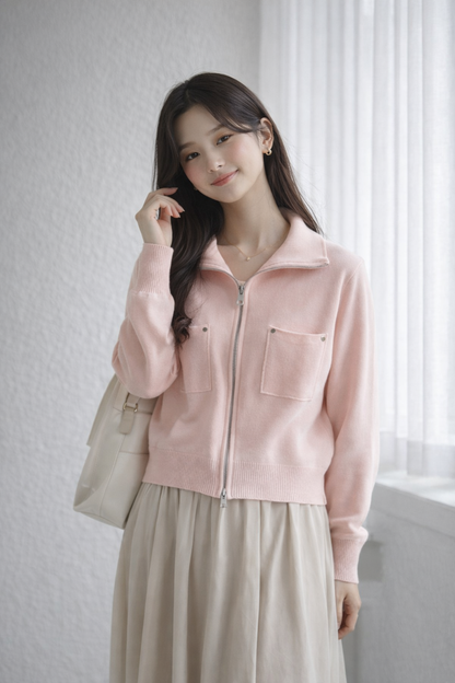 🌸Zip Knit Cardigan Top｜拉鍊針織外套