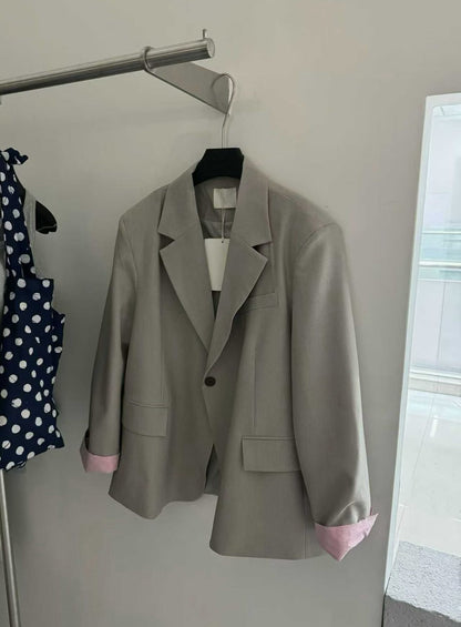 Contrast-Cuff Relaxed Tailored Blazer