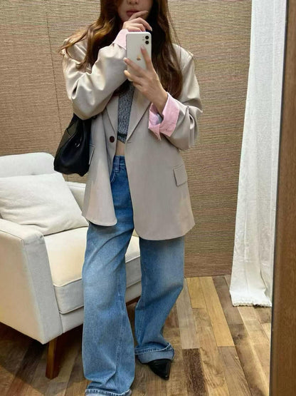 Contrast-Cuff Relaxed Tailored Blazer