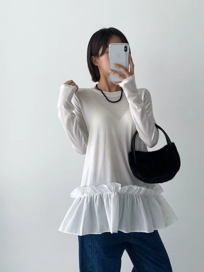Playful Elegance with a Ruffled Touch 荷葉下擺長袖上衣
