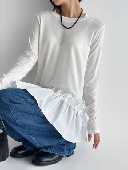 Playful Elegance with a Ruffled Touch 荷葉下擺長袖上衣