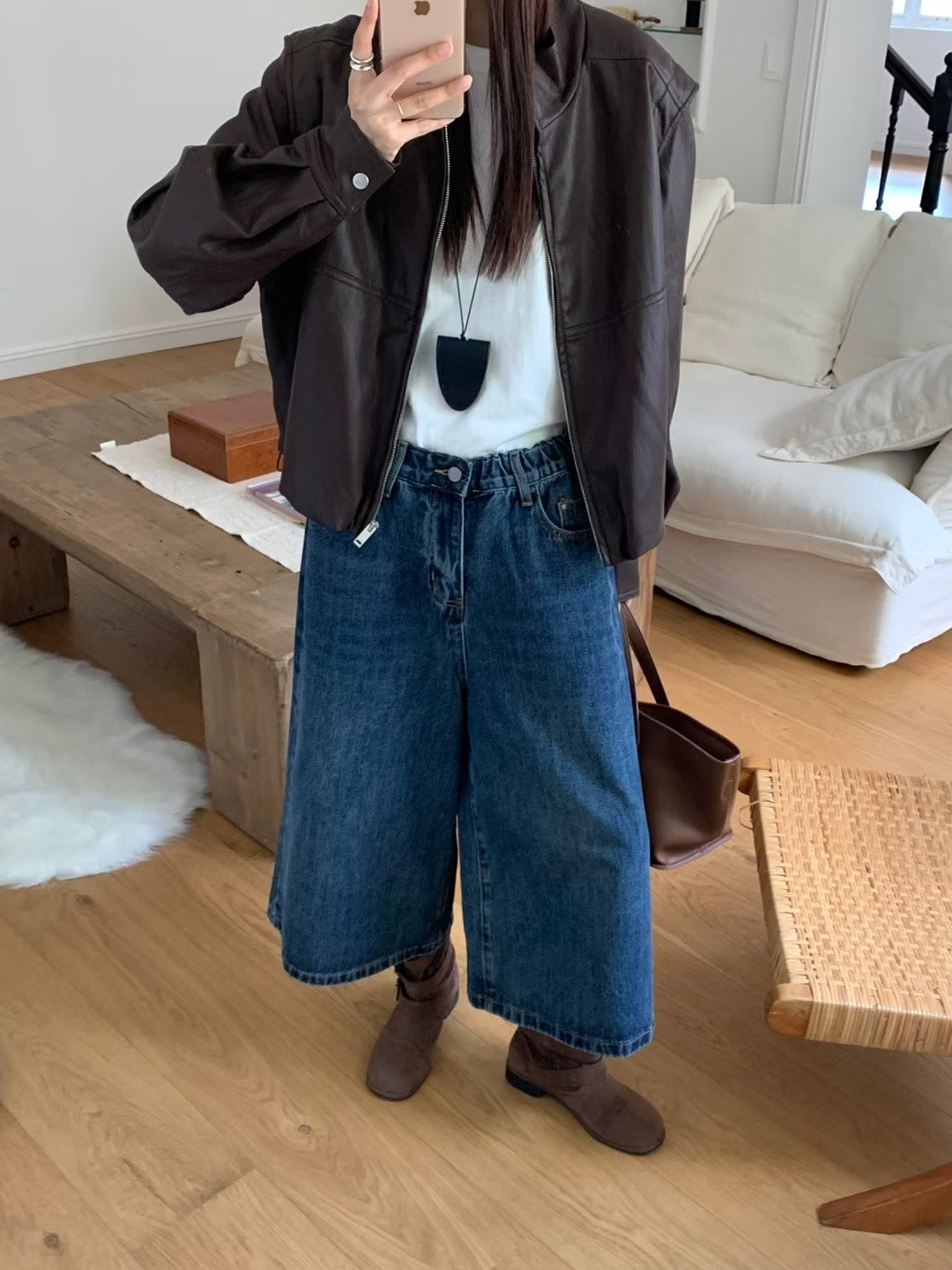 Trendy Faux-Leather Vest Convertible Zip Jacket 可拆袖仿皮拉鍊外套