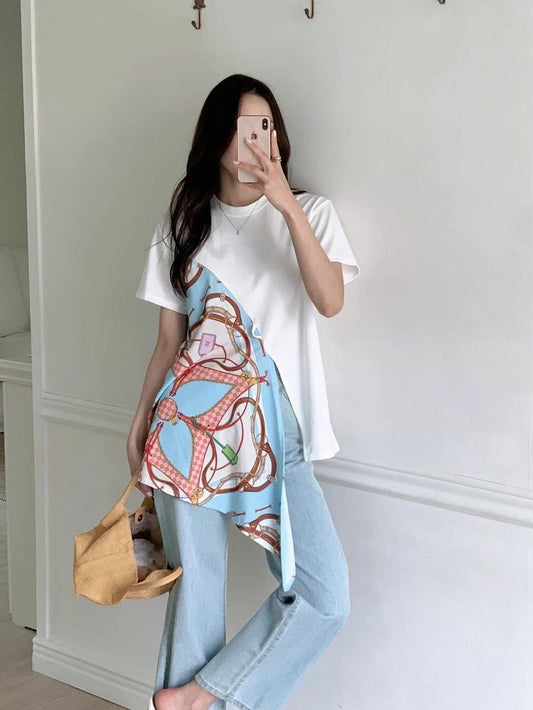 Scarf-Paneled Asymmetrical 🧣 Tee絲巾拼接設計感Tee