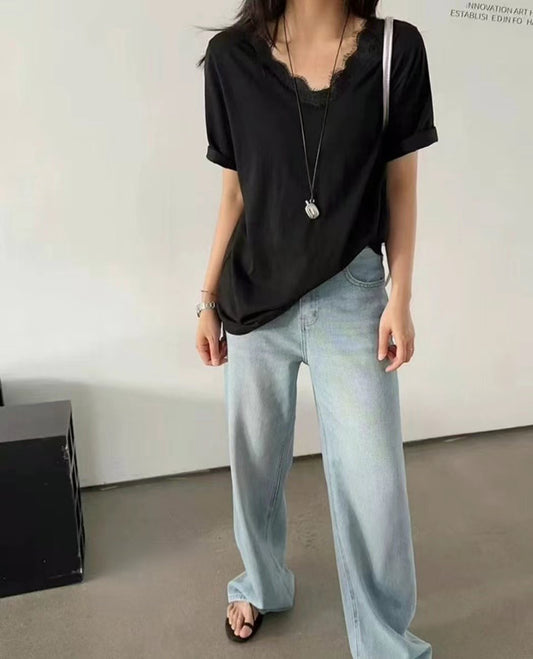 Soft Lace Tee – Effortless Everyday Style˗ˏˋ 日常百搭 ✨帶蕾絲領口設計Tee ˎˊ˗
