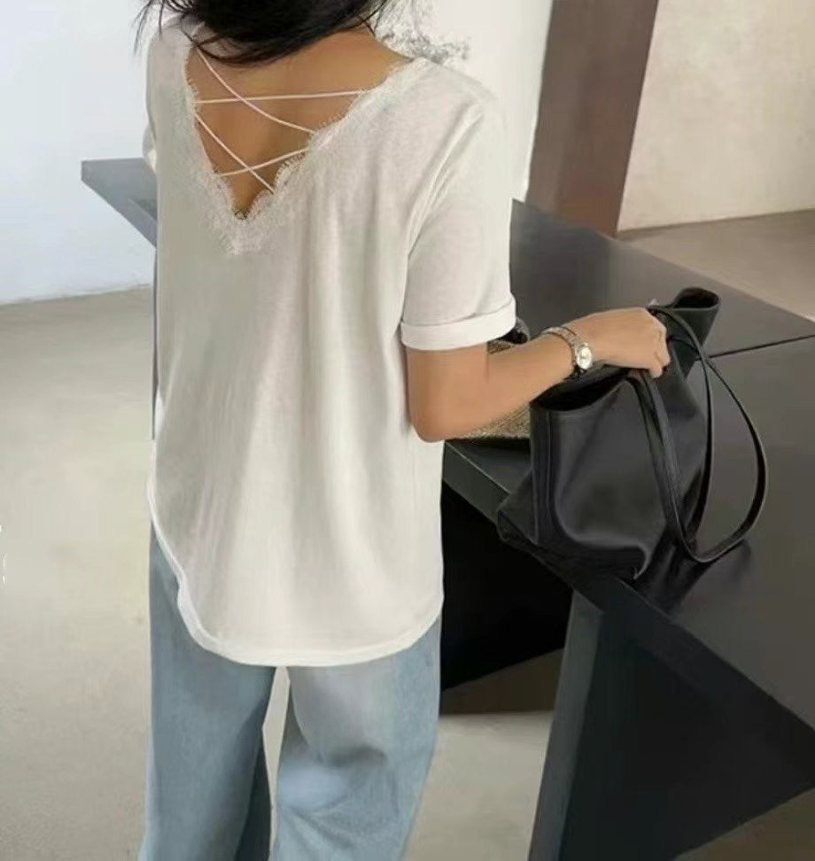Soft Lace Tee – Effortless Everyday Style˗ˏˋ 日常百搭 ✨帶蕾絲領口設計Tee ˎˊ˗