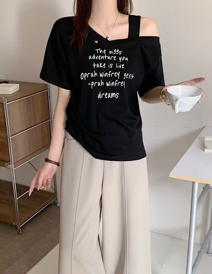 Strap Quote Tee – Off-Shoulder Mood