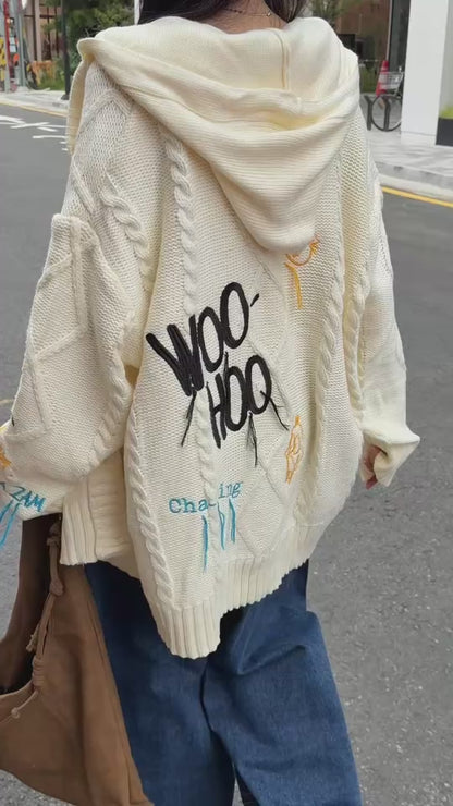 ✨【Art Graffiti Knit Hoodie Cardigan · 塗鴉連帽針織外套】✨